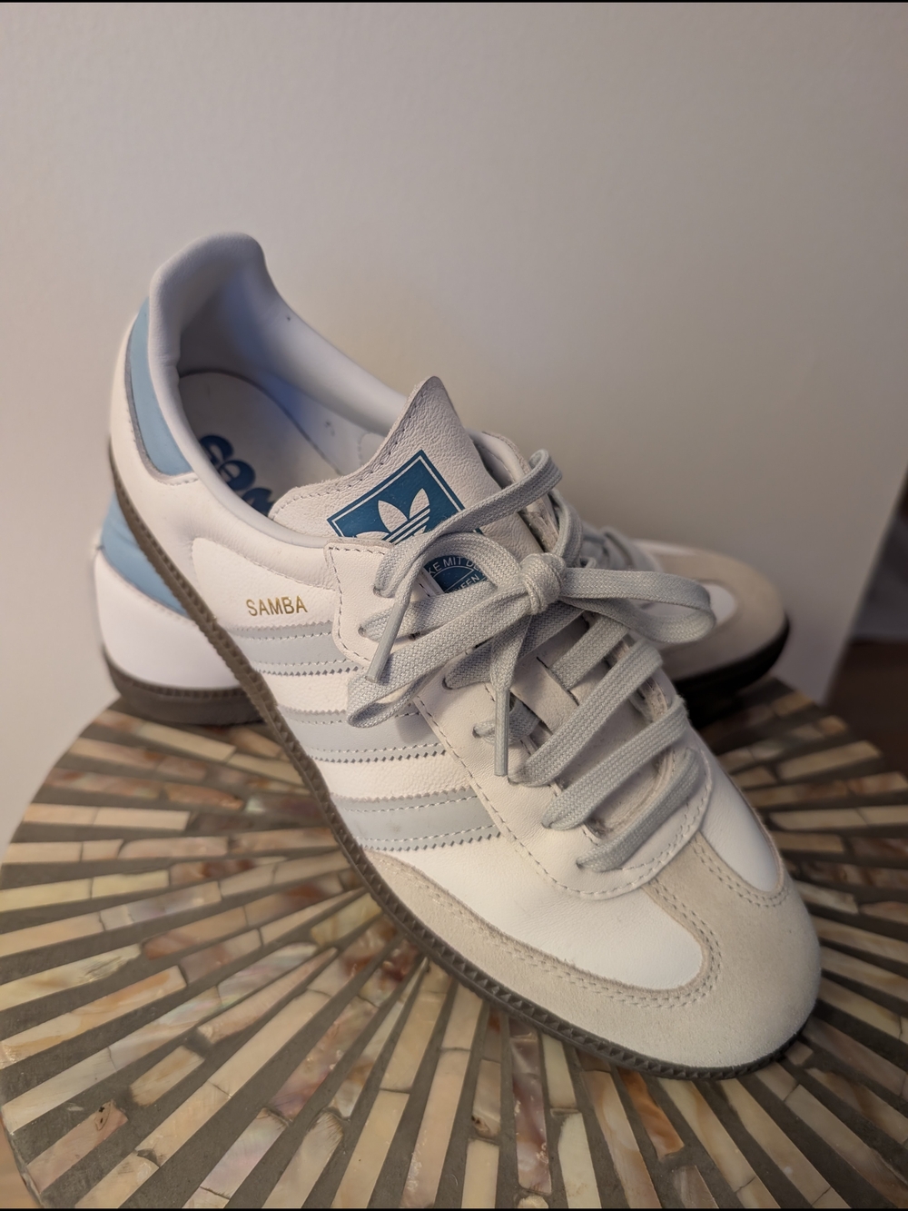 Adidas Samba OG White with Halo Blue Accents